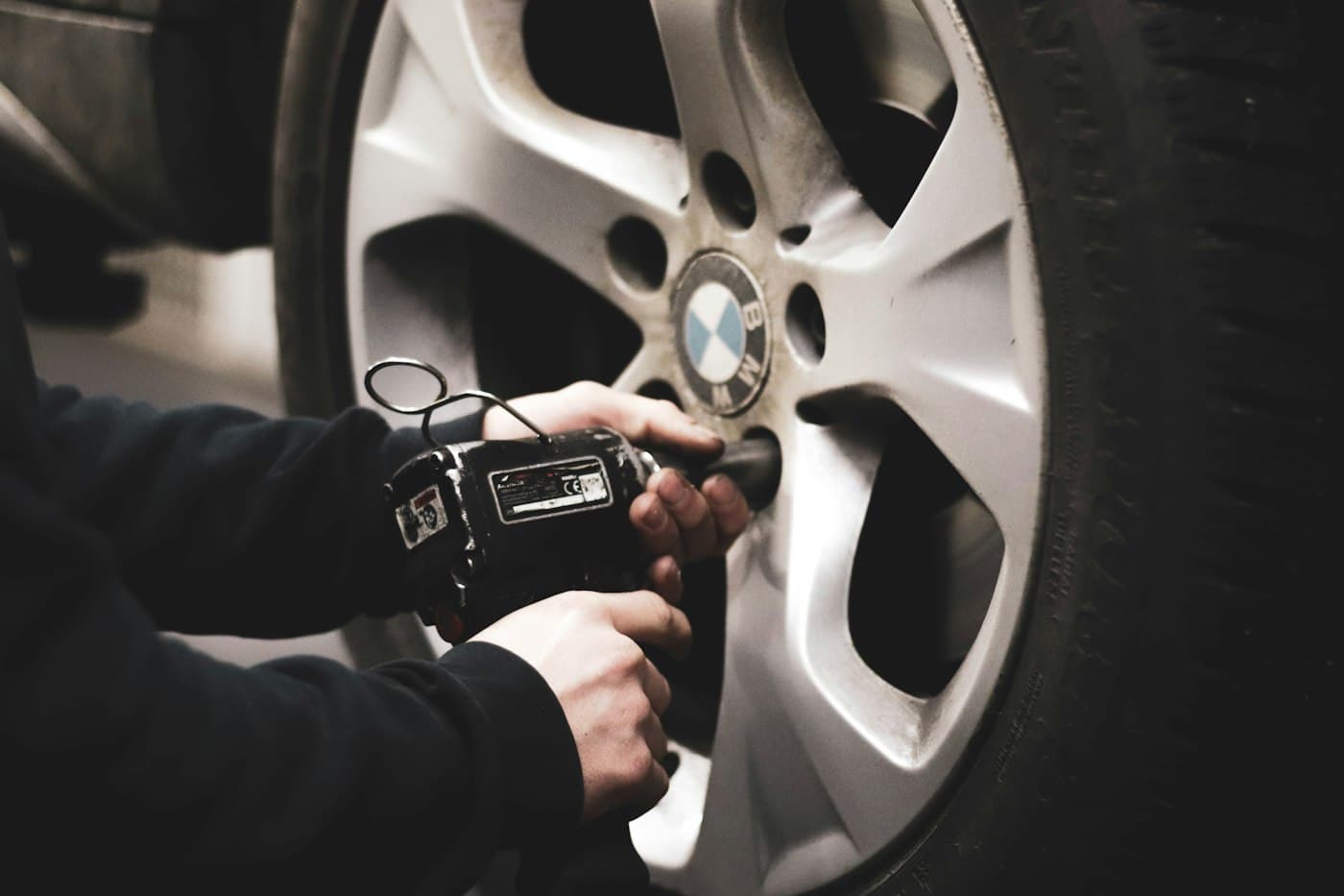 A wheel being fitted in the workshop